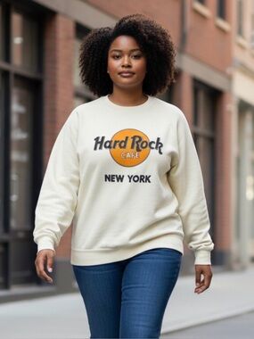 Vintage Hard Rock Cafe New York Raglan Ivory Sweatshirt 80s 90s Jerzees Size XL